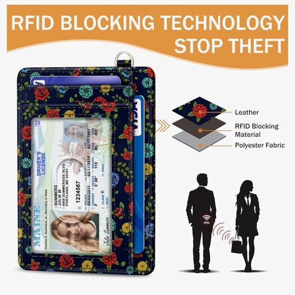 🆕 Cat Skull Credit Card Holder Slim Wallet, Floral Goth RFID Wallet  (new) - Picture 5 of 6